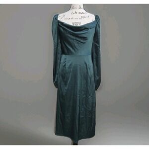 Womens Dress Sz M Green Satin Long Sleeve Party Holiday Y2K Lightweigh Unbranded